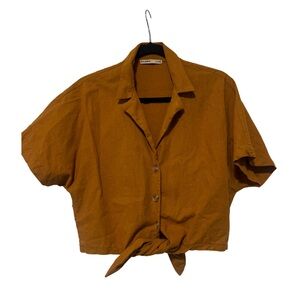 PULL&BEAR | Burnt Orange Button-Up Tie Front Shirt